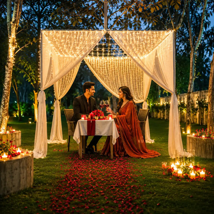 Elegant Italian Private Cabana Candlelight Proposal Dinner Experience for Two in Delhi NCR
