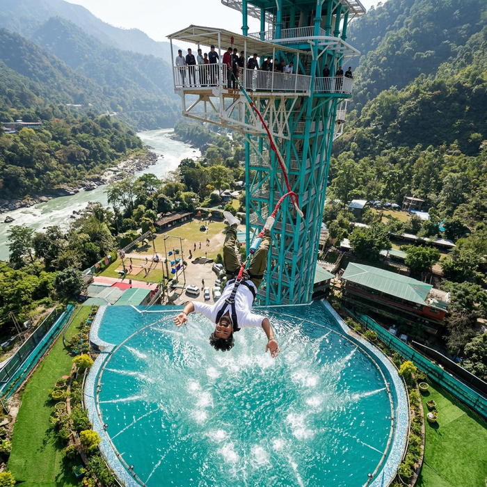 Epic 109m Tandem Splash Bungee for Couples in Rishikesh with Free Video