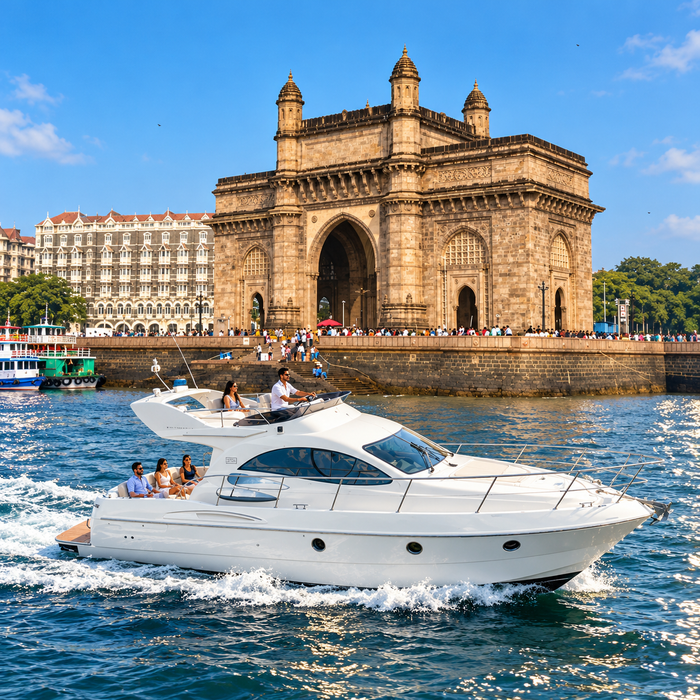 Luxurious Private Azimut 38 Yacht Cruising Experience on the Arabian Sea in Mumbai for Up to 12 People