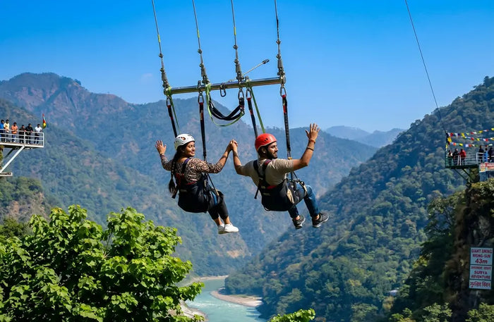 Mind-Blowing 55m Reverse Bungee and 43m Giant Swing Combo in Rishikesh