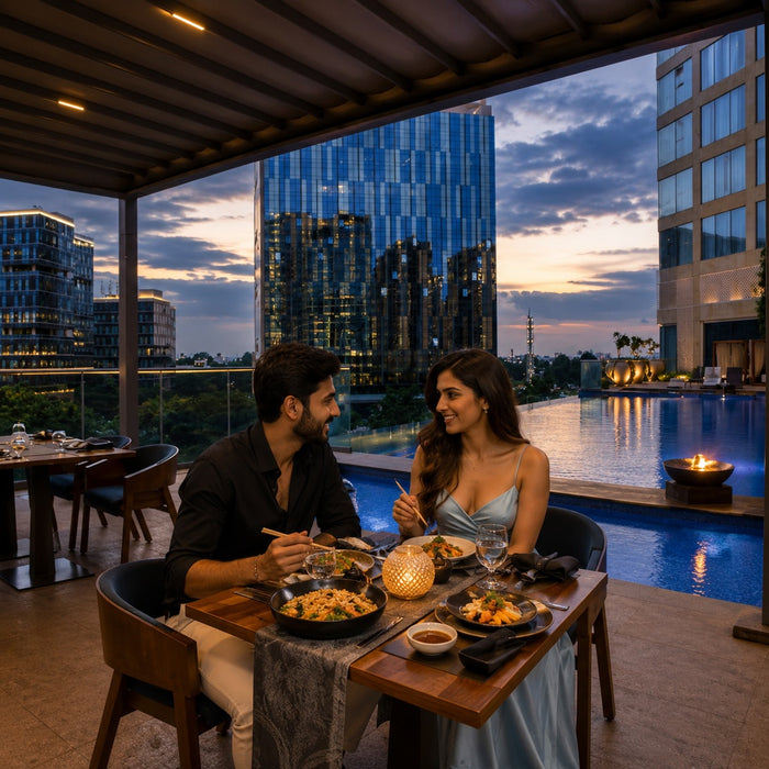 Romantic Vegetarian Chinese Set Menu Dinner for Two at The Lotus Oriental, The Leela Bhartiya City Bengaluru