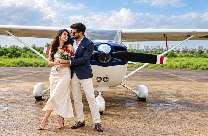 Romantic 30-Minute Private Cessna 172 Flight Experience Over Mumbai Skyline with Romantic Celebration Setup