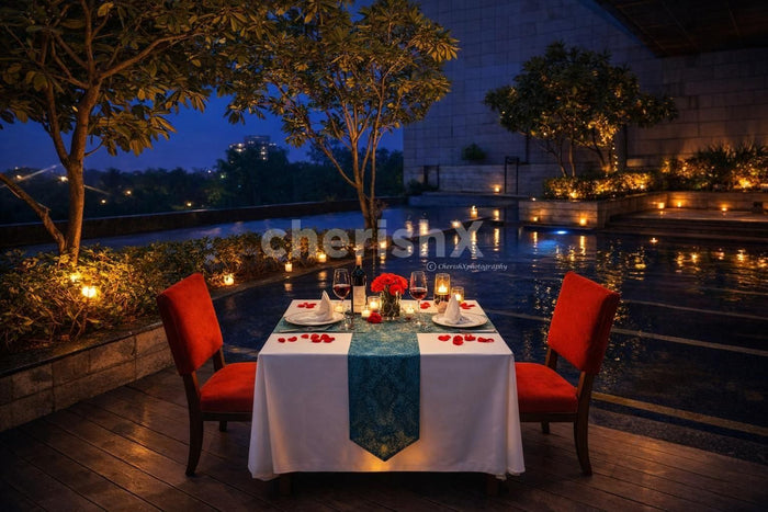 Poolside dining at Cafe Knosh,The Leela Ambience Convention Hotel, Delhi