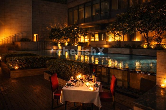 Poolside dining at Cafe Knosh,The Leela Ambience Convention Hotel, Delhi