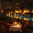 Poolside dining at Cafe Knosh,The Leela Ambience Convention Hotel, Delhi
