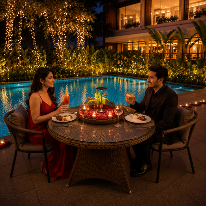 Romantic Candlelight Poolside Dinner Experience with Drinks for Two at Ellaa Residences Hyderabad
