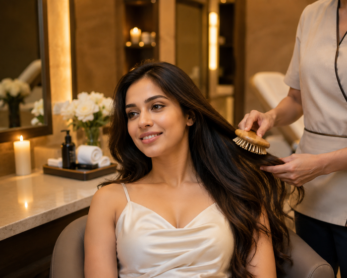 Elegant Long Length Hair Colour Experience at The Qalm Spa & Salon, Indore Marriott Hotel