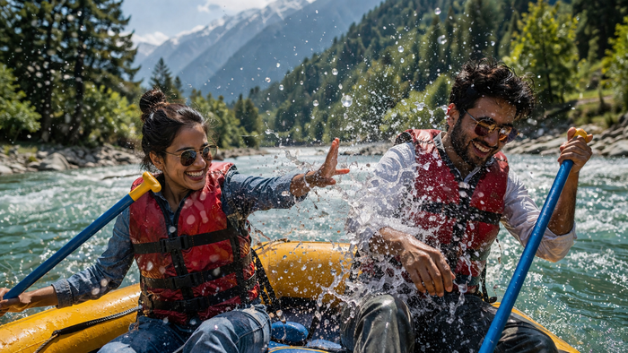 Romantic Himalayan Couples Boating Experience on the Beas River, Manali