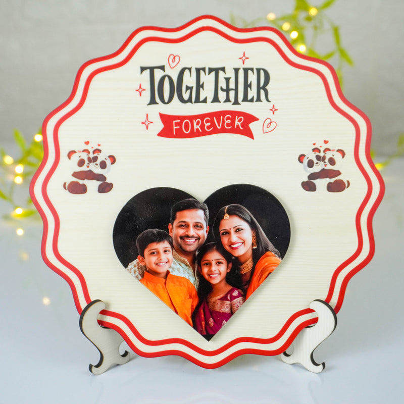 Table Top Round Wooden Photo Gift for Your Loved One | Personalized Desk Decor | WonderGifts.in