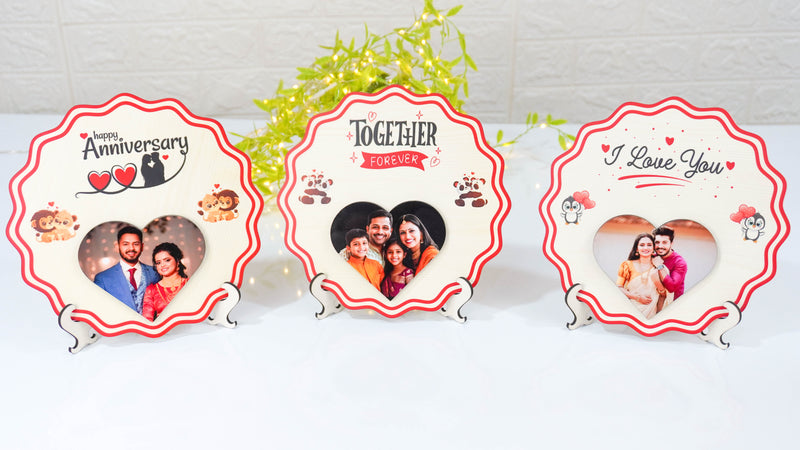 Table Top Round Wooden Photo Gift for Your Loved One | Personalized Desk Decor | WonderGifts.in