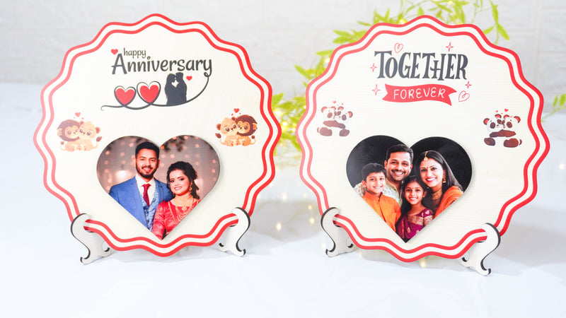 Table Top Round Wooden Photo Gift for Your Loved One | Personalized Desk Decor | WonderGifts.in