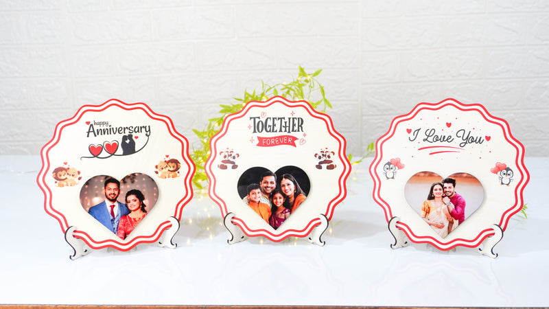 Table Top Round Wooden Photo Gift for Your Loved One | Personalized Desk Decor | WonderGifts.in