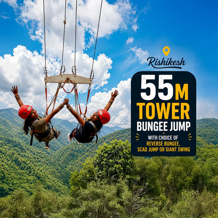 Epic 55m Tower Bungee Jump  in Rishikesh with Choice of Reverse Bungee, SCAD Jump or Giant Swing