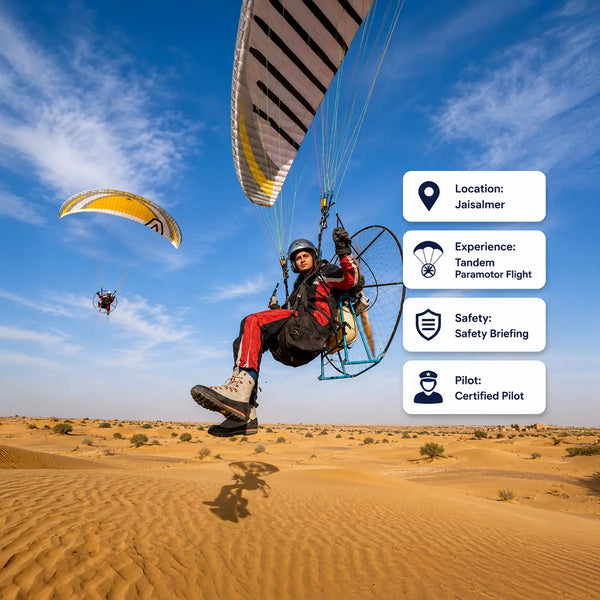 Exhilarating Tandem Paramotoring Experience Over Sam Sand Dunes Jaisalmer