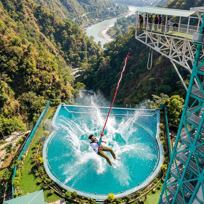 Epic 109m Tandem Splash Bungee for Couples in Rishikesh with Free Video