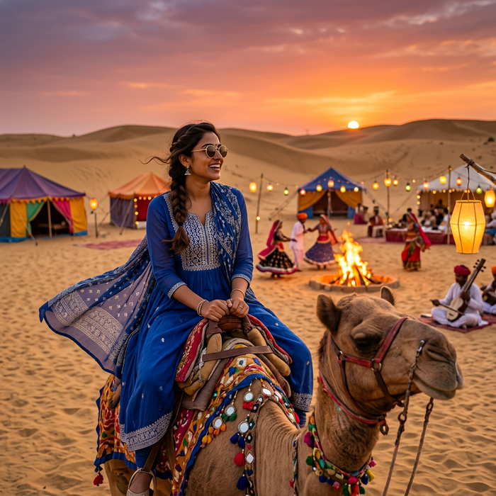 Thrilling Half-Day Camel Safari with Sunset, Culture Show and Dinner in Jaisalmer