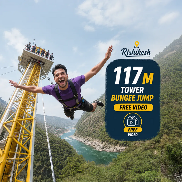 Free-Falling 117m Tower Bungee Jump in Rishikesh with Free Video