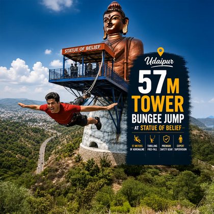 Gravity-Defying 57m Tower Bungee Jump at Statue of Belief in Udaipur