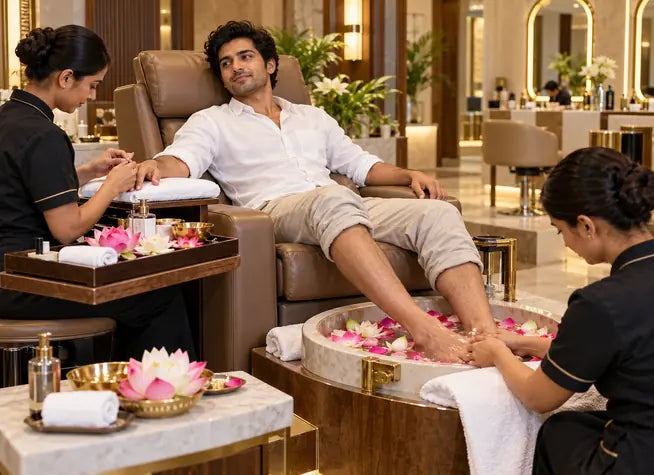 Refreshing Lotus Manicure and Pedicure Experience for Men at Hair Lounge Salon Bengaluru