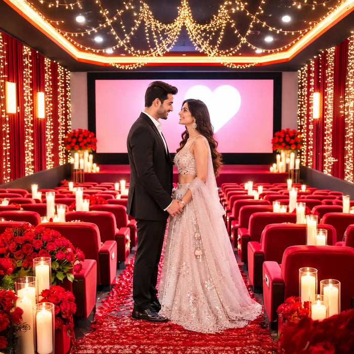 Red Gala Private Theatre Celebration Experience with Cake and Décor in Bengaluru