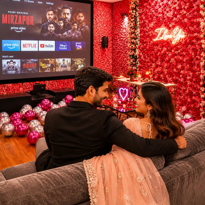 Red Gala Private Theatre Celebration Experience with Cake and Décor in Bengaluru