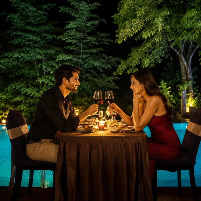 Romantic Candlelight Dinner Experience for Two by the Infinity Pool at The Riverwood Forest Retreat - Kanha