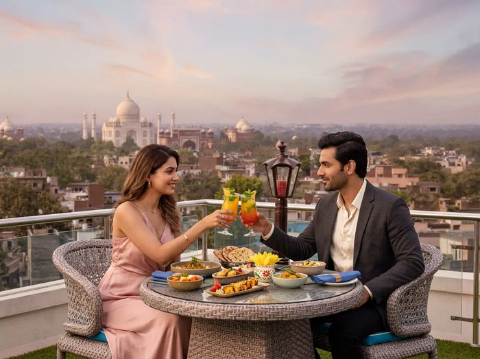 Romantic Vegetarian Private Dining Experience for Two with Taj Mahal View in Agra