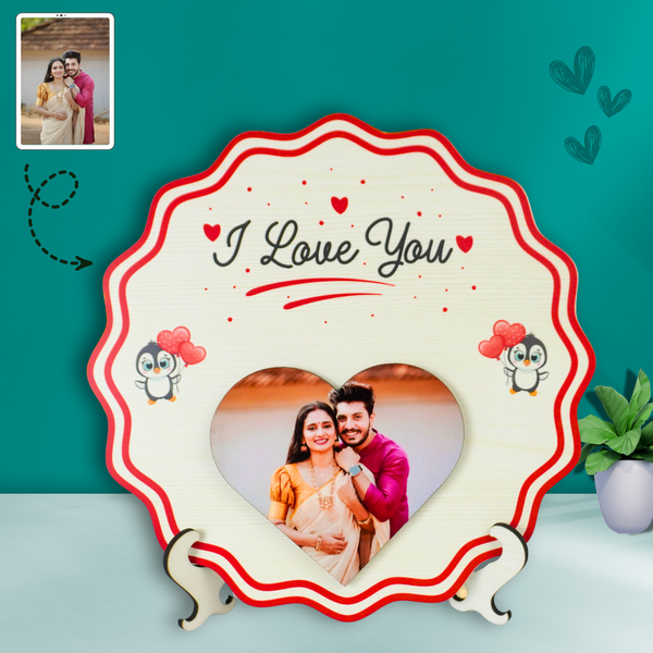 Table Top Round Wooden Photo Gift for Your Loved One | Personalized Desk Decor | WonderGifts.in