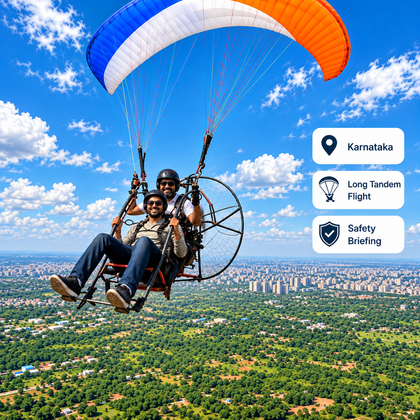 Extended Tandem Paramotor Flight with Panoramic Views in Bengaluru