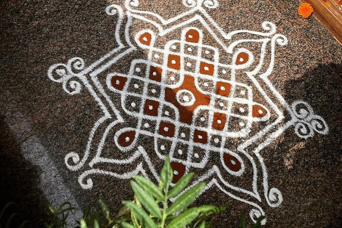 Curated 1-Hour Traditional Kolam Art class using Colored Flour with Guide