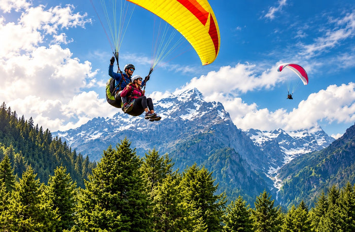 Soaring 10-Minute Tandem Paragliding Adventure Over Kashmir with Free Video