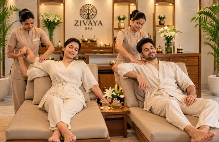 Spa Day for Two Gift Box: Rejuvenating Couples Massage at ZIVAYA, MEGHAVI, FOUR FOUNTAINS & Top Spas Across India